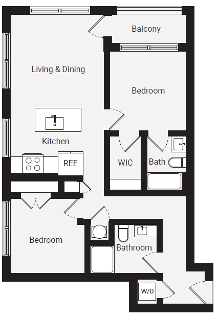 Floor plan for 2 beds, 2 baths, 901 sqft